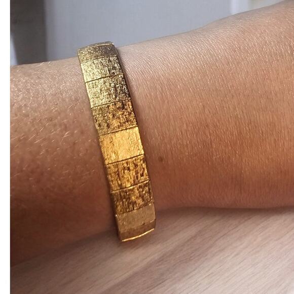 Emmons Vintage Textured Gold Tone Metal Link Bracelet - Picture 2 of 7